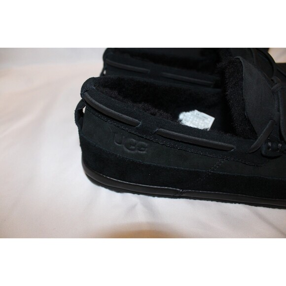 NIB UGG Men\'s Parkdale Black Suede Tie‎ Shearling Lined Slippers Shoes main image 6